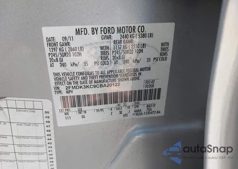 2012 Ford Edge Limited from USA, damaged, VIN 2FMDK3KC9CBA20122